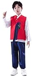 CBTRFASHION Boys Traditional Korean Dolbok Shirt Top Vest Costume Asian Pants Suit Set Outfit (Red, 10-11 Years)