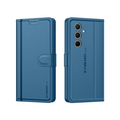 Image of KIVANO LUXE Compatible for Samsung Galaxy M55s 5G / Samsung F55 5G / Samsung M55 Luxury Handmade Leather Magnetic Flip Folio Case | Card Holder & Kickstand | Slim Protective Cover | Unisex - Blue