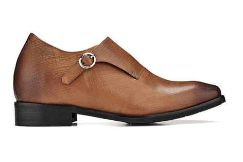 Image of CALTO Men's Invisible Height Increasing Elevator Shoes - Sand Brown Leather Slip-on Lightweight Formal Dress Loafers- 2.8 Inches Taller - Y1181 - Size 8 D(M) US