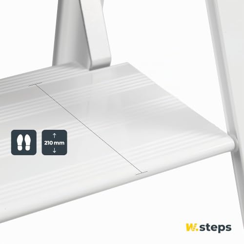 Weisse Alu Trittleiter Vikingstep Midi von W.Steps I 480mm hoch I Belastbar bis 150kg I Kompakte Aluminium Klapptrittleiter mit 2 Stufen I Nur 35mm breit I 3169011