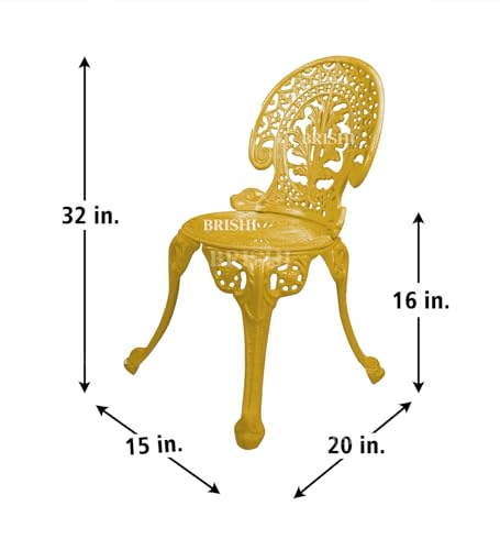 Image of BRISHI Cast Aluminium Garden Patio Seating Chair and Table Set for Balcony Outdoor Furniture with 1 Table and 4 Chair Set (Yellow)