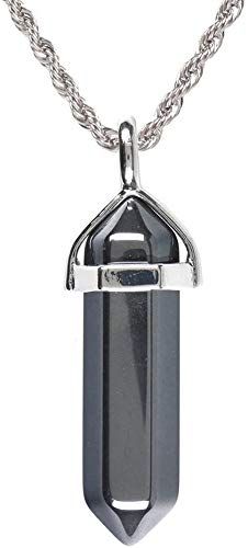 Natural Hematite Gemstone Hexagonal Pointed Reiki Chakra Pendant Necklace 19 Inch