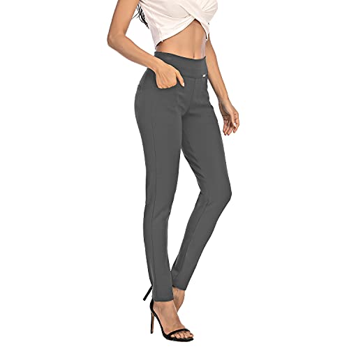 neezeelee Dress Pants for Women Comfort Stretch Slim Fit Leg Skinny High Waist Pull on Pants with Pockets for Work (Gray,4 Long)