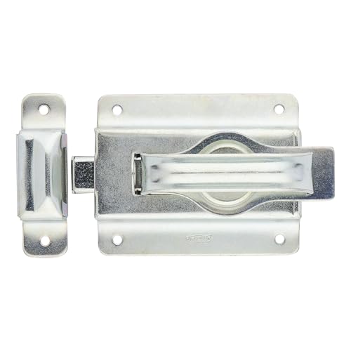 Image of National Hardware N101-600 V25 Heavy Duty Swinging Barn Door Latch for Sheds Gates Zinc Plated 3 /8 in Automatic Locking Padlock Compatible Right Left Hand Operation