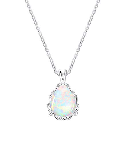 Preisvergleich Produktbild KristLand - Moonlight Kette Damen,Damenschmuck- Leuchtend Erstellt Weißer Opal Anhänger aus Sterlingsilber mit Anhänger Träne Wassertropfen Form Halskette,Geschenk für Frauen / Mädchen / Hochzeiten / Party