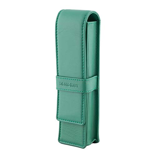 Image of DiLoro Leather Double Pen Case Pencil Pouch Holder for Two Fountain Ballpoint Rollerball Pens and Pencils (Light Green)