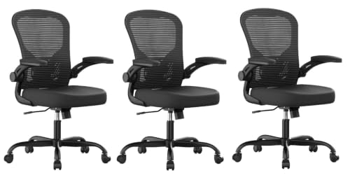 Image of Office Chair, Ergonomic Desk Chairs 330LBS Capacity High Back Mesh Computer Chair with Flip-up Armrests, Comfy Work Chair with Adjustable Lumbar Support(Pack of 3)