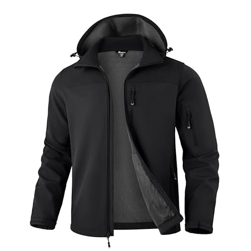 Pudolla Men’s Softshell Jacket Fleece Lined Water Resistant Hooded Winter Coats for Men Outdoor Work Hiking with Pockets