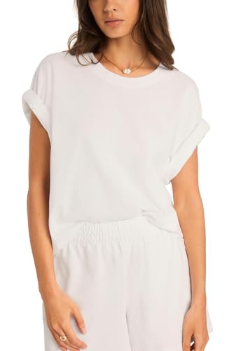 Vitamin A Women's Oversized Cotton Jersey Boyfriend Tee, White, Medium/Large