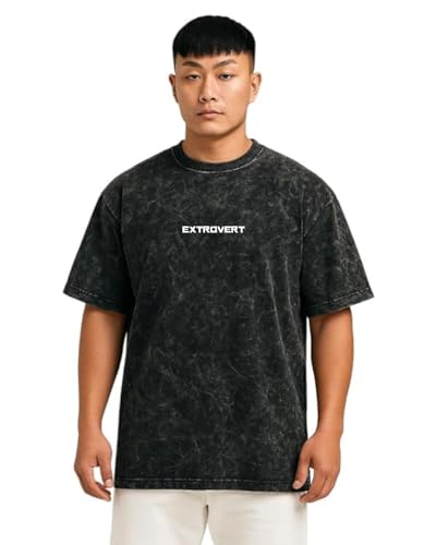 Image of VEL Heavy Pure Cotton Men's Graphic Print Oversized Fit Half Sleeve Round Neck Cotton Acid Wash Print T-Shirt (in, Alpha, L, Regular, 1, Cloud Extrovert)
