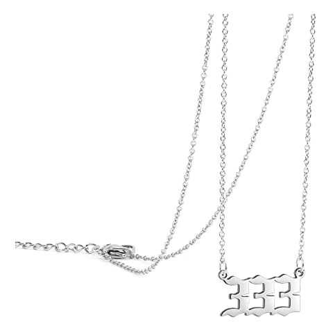 MIMITLTY Angel Number Necklace For Women 000 111 222 333 444 555 666 777 888 999 Necklace Silver Old English Necklace Gold Number Necklace Stainless Steel Numerology Jewelry… Cover