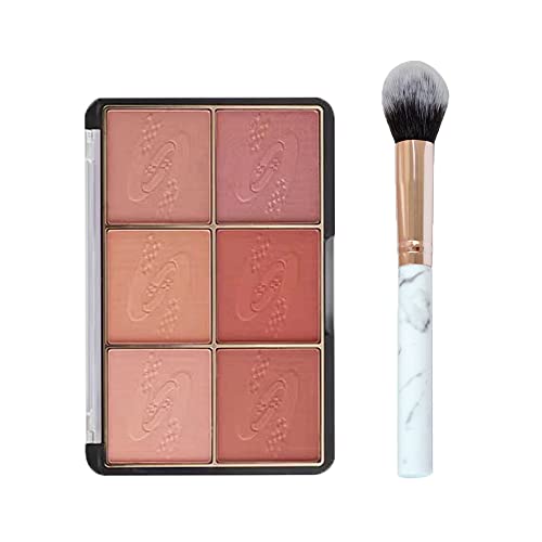 Yeweian 6 Colors Face Blush Palette, Matte Mineral Blush Powder for Cheek,Lip and Eye, Bright Shimmer Face Blush, Contour and Highlight Blush Palette,with Marble Brush,Blush Set 01