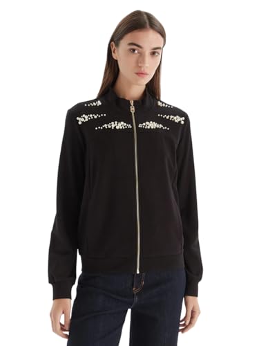 Liu Jo Sudadera mujer invierno con cremallera larga c/aplicaciones TF5152, Negro , L