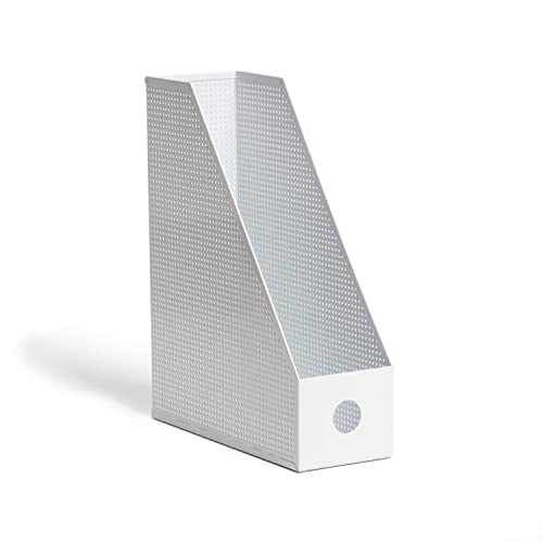 U Brands Modern Perforated Magazine Holder, Office Supplies, Metal, White, 12.2” x 3.74” x 9.65” 1 Count