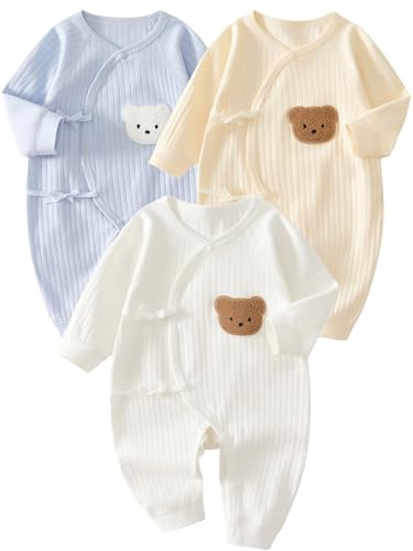 Babyfond 3 Pack Bodysuit 100% Baumwolle Kleinkind Homewear verdickt Frühling und Herbst Kleidung (White 1-3 Months)