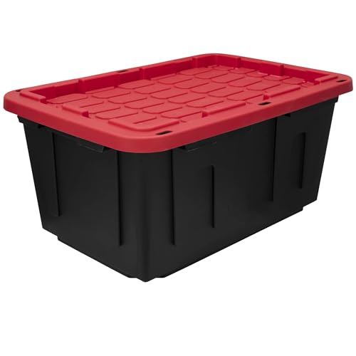 AYOYZ 27 Gallon Plastic Storage Bin Tote Organizing Container With Durable Lid and Secure Latching Buckles, Stackable and Nestable Lid Plastic Storage Bin, 1 Pack, Black Base/Red Lid - Thumbnail 3