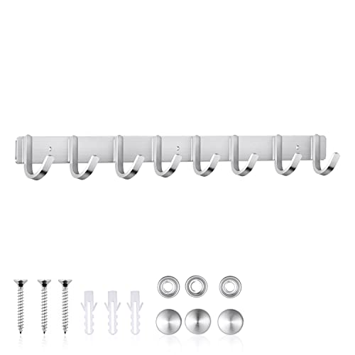 ERWEY Patère Murale, Porte Manteau Mural, Barre Porte Serviettes à 8 Crochet INOX à Visser pour Chambres, Salles de Bains, Cuisines (8 Crochets, 60cm)