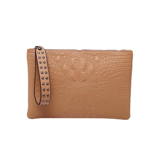 IAMUHI Faux Leather Crocodile Envelope Clutch Bag Evening Purse Wristlet Evening Handbag Embossing Wallet Purse,Khaki -  0018-05mu