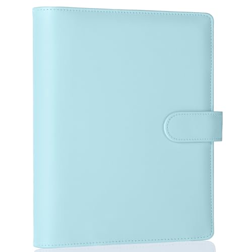 Image of Antner A5 Notebook Binder 6 Ring Refillable Budget Planner Cover for Cash Organizer, PU Leather Loose Leaf Photocard Holder Aesthetic Binder with Magnetic Buckle for A5 Planner Inserts, Mint Blue