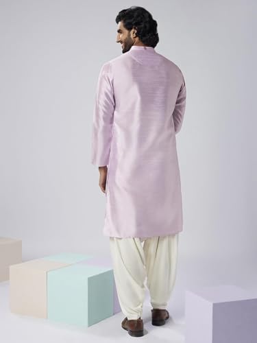 Image of KISAH Men's Navy Blue Printed Cotton Kurta - Regular Fit Long Tunic with Mandarin Collar | Ethnic Wear for Weddings & Festive Occasions