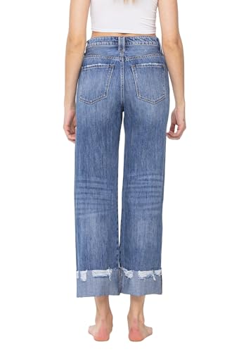 VERVET High Rise Rigid Cuffed Dad Jeans Medium Blue V34282
