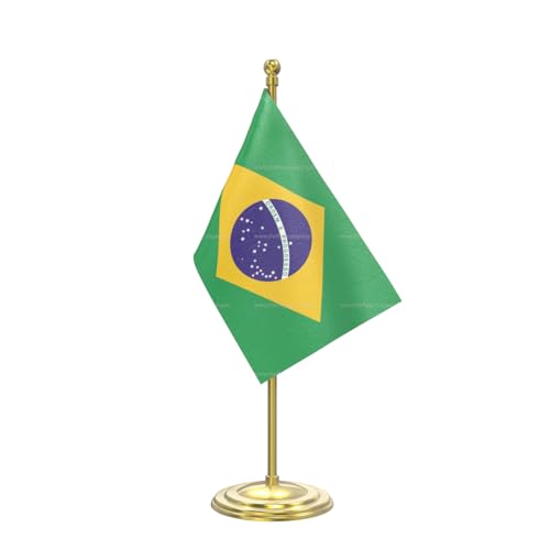 Image of The Flag Company Gold Acrylic Pole with Round Base | Desk Flag for Office, Reception & Home Decor (Brazil)