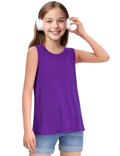 Image of KEREDA Girls Tank Tops Flowy Loose Fit Sleeveless Shirts Summer Tunic Tops