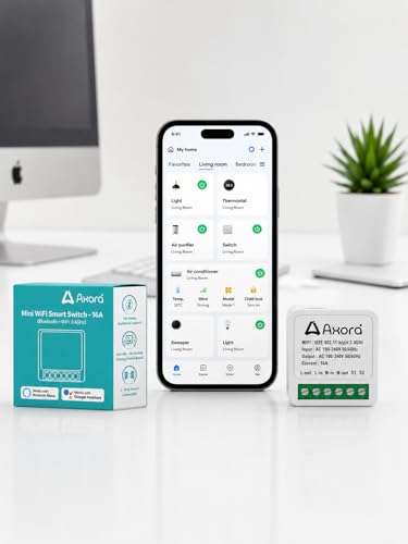 Image of AXORA Mini 16A Smart Switch | WiFi + Bluetooth | Compatible with Alexa & Google Assistant | Smart Life App Control | 2-Way Control | Timer, Schedule & LAN Control | DIY Retrofit For Home Automation
