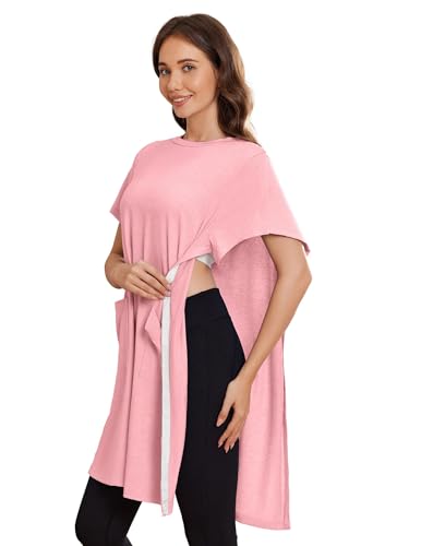 Image of Deyeek Women's Post Shoulder Surgery Hospital Gowns Tear Away Short Sleeve Full Open Side Snap Adaptive Clothing Nightgowns