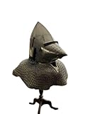 Generic Medieval Pig Faced Bascinet Aventail Helmet with Chainmail Knight Hounskull Helmet for Roleplay & Cosplay Silver