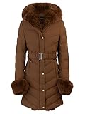 APART Fashion Damen Winterjacke, langer oberschenkellanger Mantel, warm gepolstert,Kunstpelz Kapuzenjacke,Zwei Wege Reißverschluss, warmer Steppmantel,bequeme Outdoorjacke den täglichen Wintergebrauch