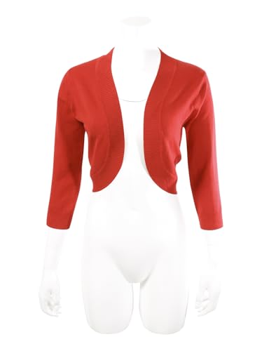 Image of Allsense Women's 3 /4 Sleeve Bolero Shrug for Dresses | Open Front Cropped Cardigan, Lightweight Knit Dress Cover Up