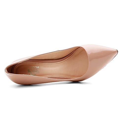 Scarpin Feminino Salto Alto Bico Fino Casual Conforto Verniz Nude 37