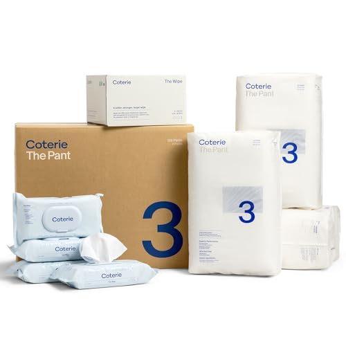 Image of Coterie The Pant Pull On Diaper + Wipes Baby Kit, Size 3 (14-24 lbs) 156 Count + 4 Wipe Packs (224 Wipes) Made with Plant-Derived Fibers, Hypoallergenic, Designed for Sensitive Skin, Clean Ingredients