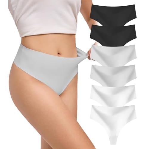 DEANGELMON Seamless G-string Thongs for Women - No Show Thong Underwear Low Rise Stretch Panties Workout Pack X-Large D-6 Pack