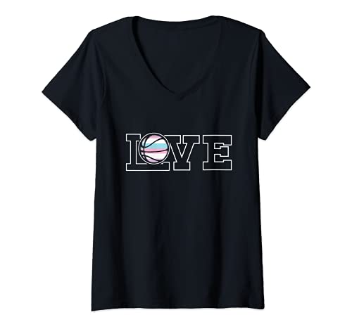 Womens Love Basketball LGBT-Q Intersexual Pride Flag Sport Fan Ally V-Neck T-Shirt, Black