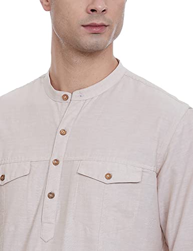 Image of Ethnix by Raymond Men's Cotton Blend Regular Tunic Shirt (RTHA00134-YB Beige 100)