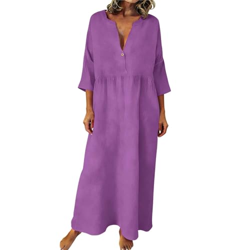 Robe d'été en coton et lin haut de gamme, coupe ample et manches plissées raffinées