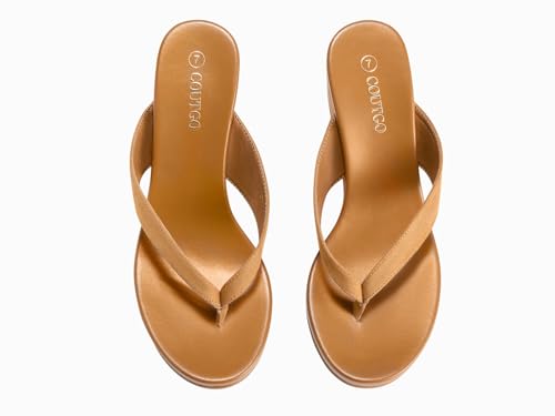 Image of Coutgo Womens Wedge Heels Sandals Platform Flip Flops Slides Slip On Summer Beach Shoes