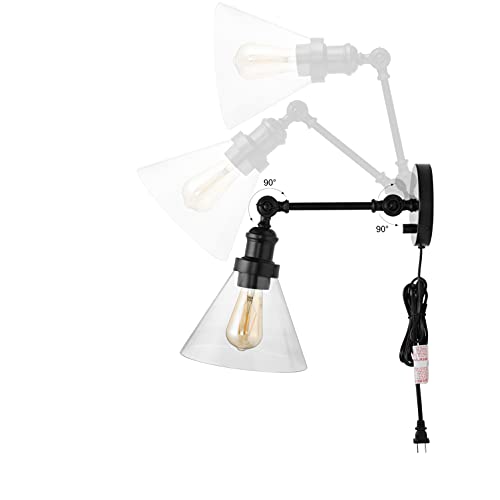 Image of JONATHAN Y 8 inch Oil Rubbed Bronze Adjustable LED Wall Sconce, Plug-in Wall Lamp with Dimmer Switch, Clear Glass Shade for Bedroom Living Room Kitchen, LED Bulb Included JYL7575A