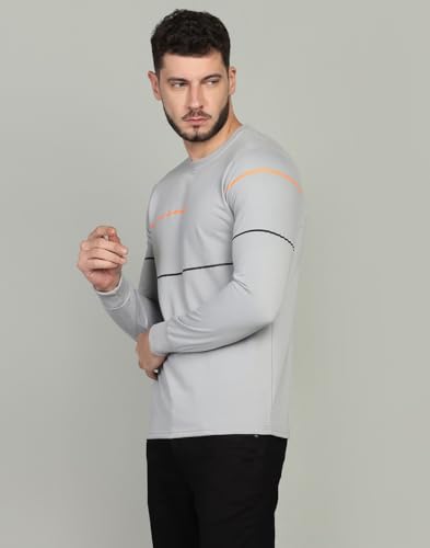 Image of INKKR Striped Men's Round Neck LightGrey Full Sleeve T-Shirt