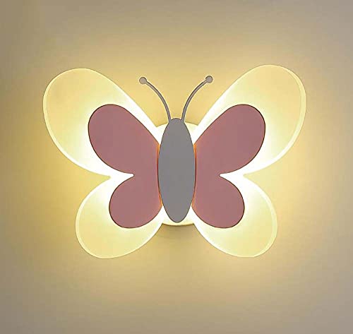 Modern Kinderzimmer Lampe 14W LED Wandleuchte Schmetterling Shape Cartoon Wandlampe Aus Metall Und Acryl Junge Mädchen Schlafzimmer Wall Beleuchtung Warmes Licht,C Cover