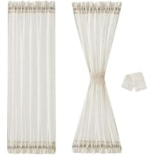 Treatmentex Sidelight Sheer French Door Curtains with Flax Linen Blend, Natural Short Glass Door Window Panel, Oatmeal Off White, 25W x 40" L, 2 Panels