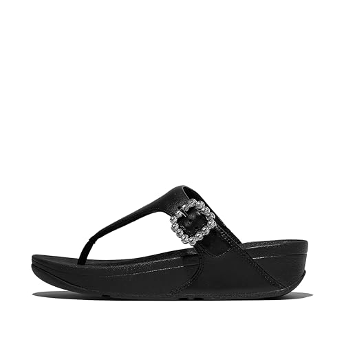 Image of FitFlop Women's Lulu Crystal-Buckle Leather Toe-Post Sandal