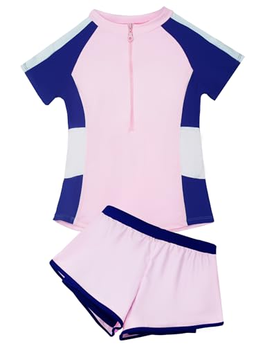 SEAUR Girls Rashguard Swimsuits Kids UPF 50+ UV Sun Protection Bathing Suits Zipper Sport Swimwear - Main Image
