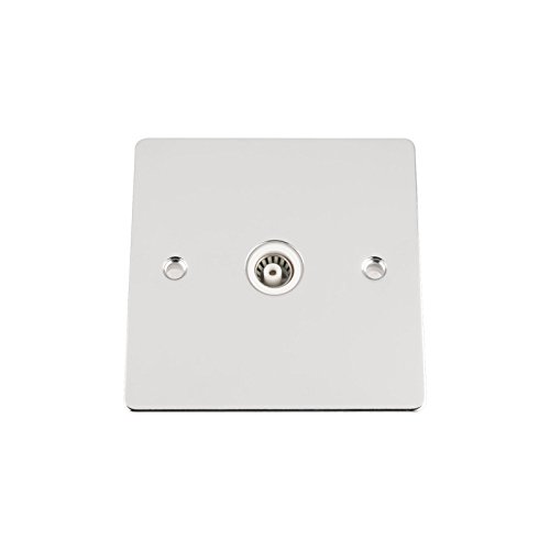 TV Coaxial Aerial Socket Single 1 Gang - Polished Chrome - Flat - White Insert, White,silver,black