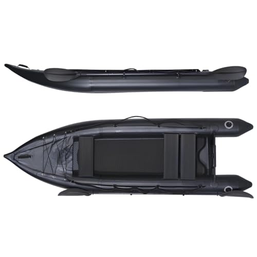 2 Person Inflatable Durable Fishing Kayak Armoured PVC Watercraft with Motor Mount Stern - 130'' x...