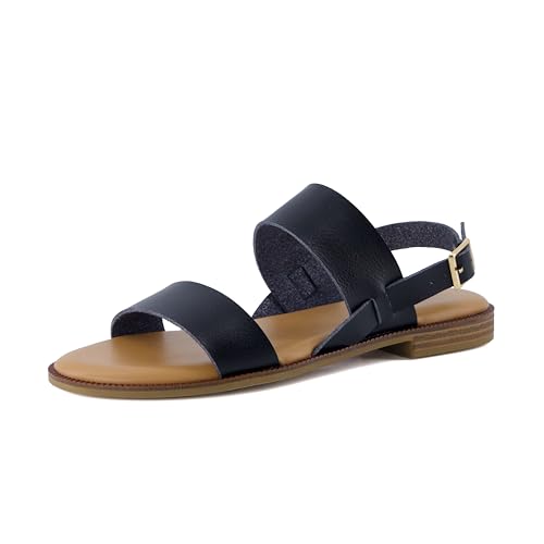 CUSHIONAIRE Lima Women’s Two-Strap Sandal – Faux Leather Flat with Adjustable Ankle Strap & Cushioned Footbed