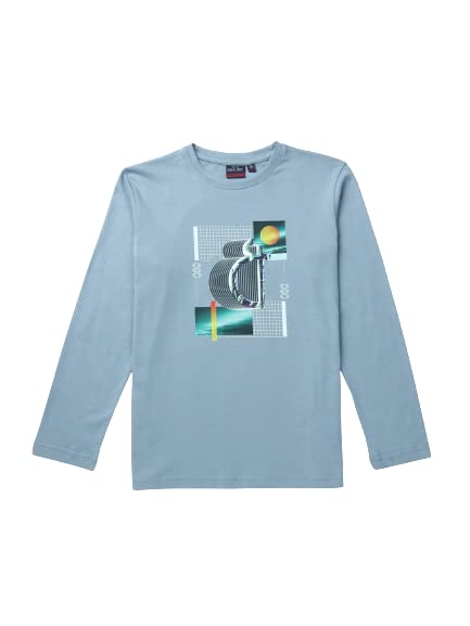 Image of Gini and Jony Boys Grey Printed Cotton Full Sleeves T-Shirt