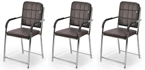 Image of Office Chair Visitor Chair with arm Rest with Steel Frame and Cushioned seat Back, Chair Without Wheels Holds up to 110 kg Heavy Design (3, Coffee, Standard)